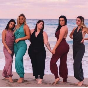 Aria Lattner Boho Yoga Bamboo and Organic Cotton Halter Jumpsuit Teal